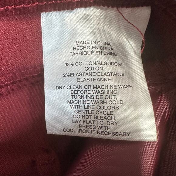 Jones New York Lexington Skinny Corduroy Jeans WMNS 10 Maroon Straight Stretchy - Picture 7 of 13